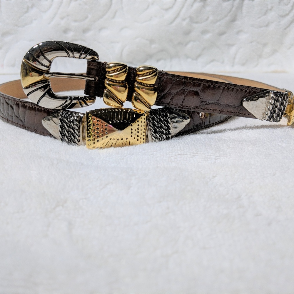 Streets Ahead Brown Leather Belt with Gold/Silver